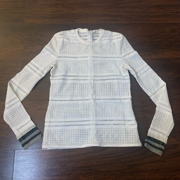 Tibi white long sleeve eyelete crewneck blouse size 0 - Picture 4 of 11